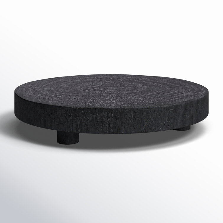 Black Round Solid Wood Ottoman and Coffee Table Tray