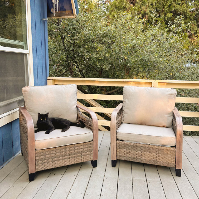 Gray Wicker Outdoor Armchairs with Cushions, Set of 2