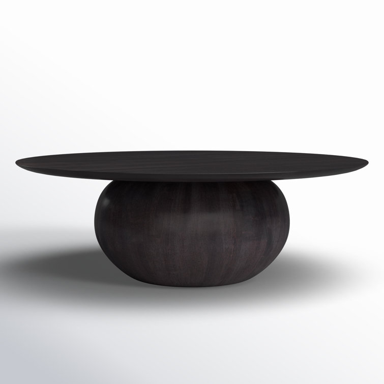 Black Round Solid Wood Coffee Table with Pedestal Base