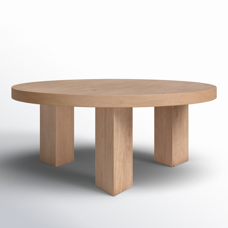 Light Brushed Solid Wood Round Coffee Table with Three Legs