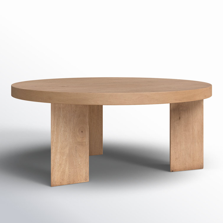 Light Brushed Solid Wood Round Coffee Table with Three Legs