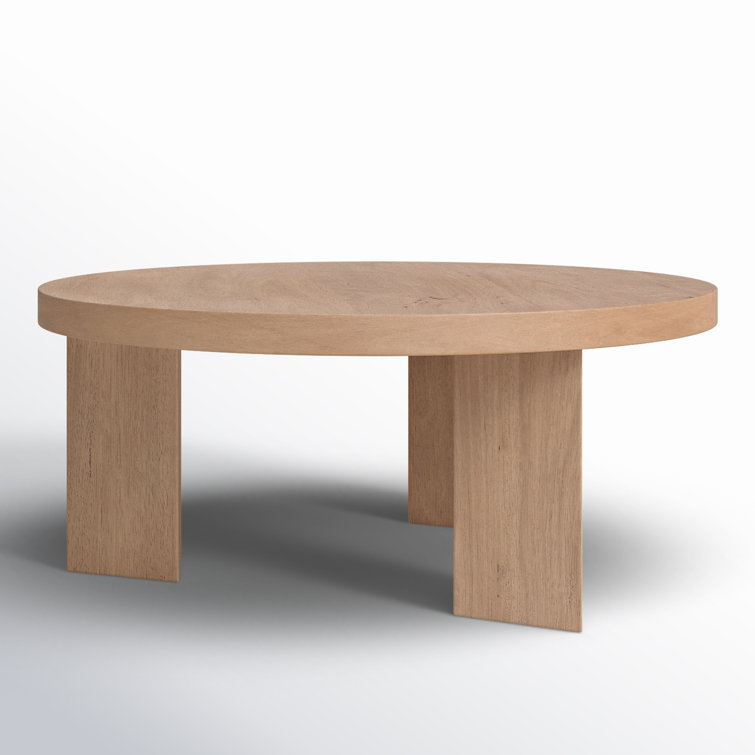 Light Brushed Solid Wood Round Coffee Table with Three Legs