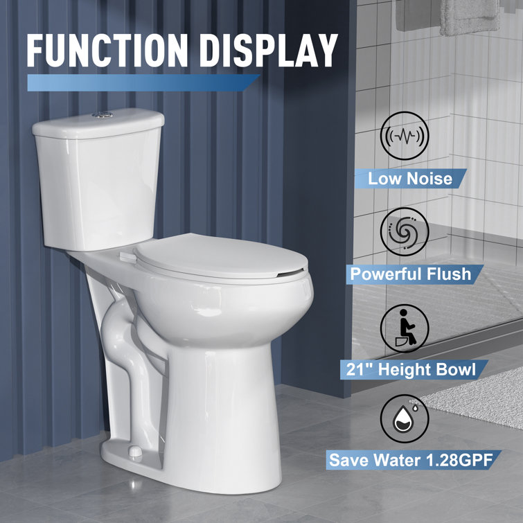 Glossy White Extra Tall 21" Dual Flush Elongated Two-Piece Toilet