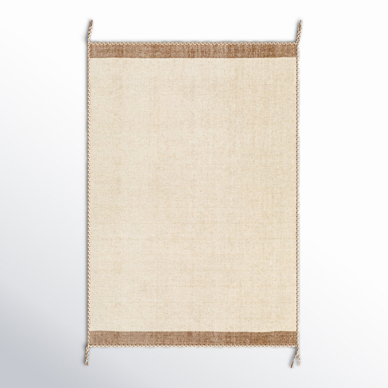 Handwoven Beige and Brown Wool Rectangular Rug 6' x 9'