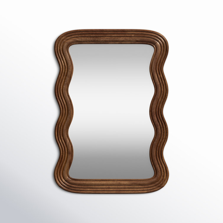 Brown Solid Wood Wavy Wall Mirror