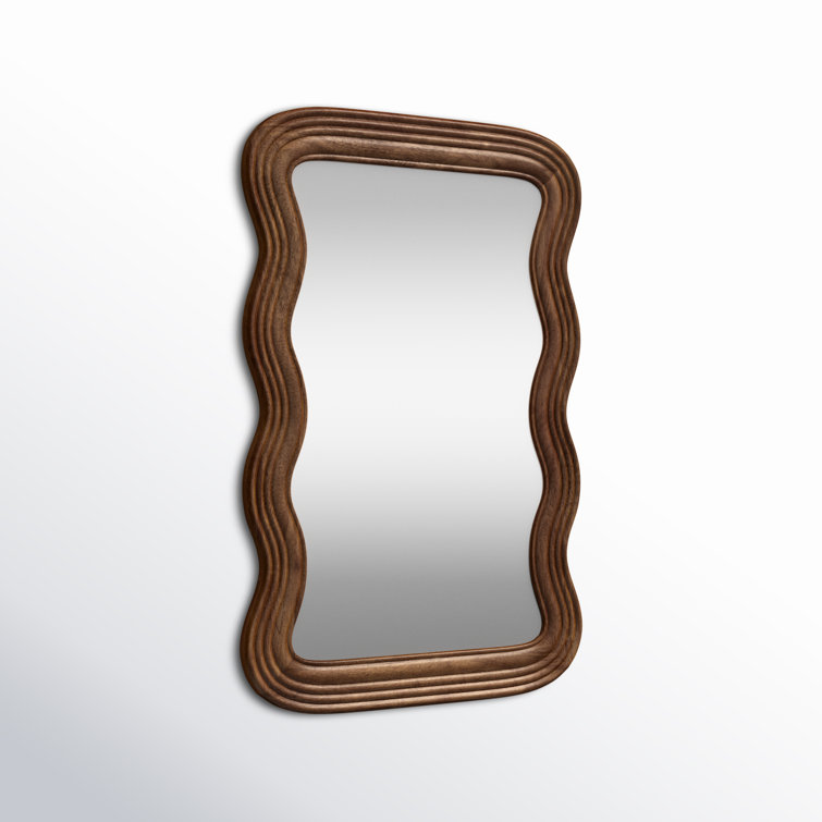 Brown Solid Wood Wavy Wall Mirror