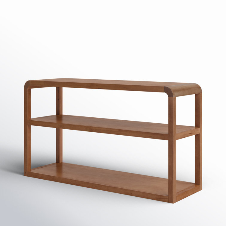 Omara Sleek Black 3-Tier Rubberwood Console Table with Storage