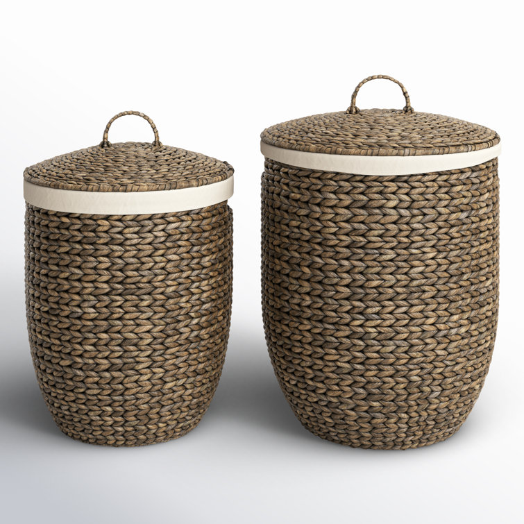 Dark Brown Round Seagrass Storage Baskets with Lids