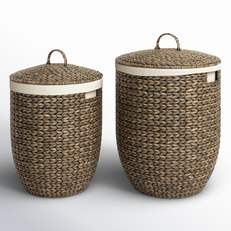 Dark Brown Round Seagrass Storage Baskets with Lids