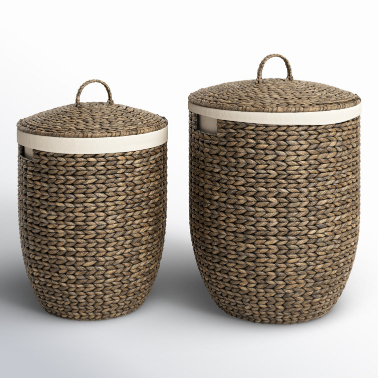 Dark Brown Round Seagrass Storage Baskets with Lids