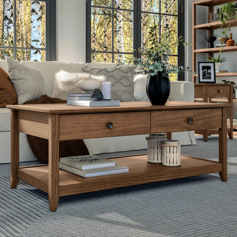 Greenport Brushed Walnut Solid Wood Coffee Table with Storage