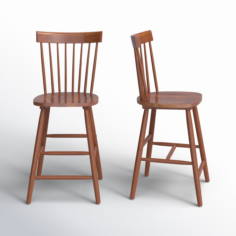 Walnut Solid Wood Counter Stools with Spindle Back, Set of 2