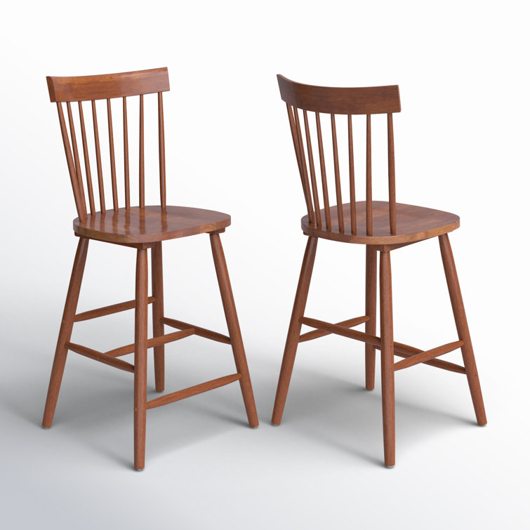 Walnut Solid Wood Counter Stools with Spindle Back, Set of 2