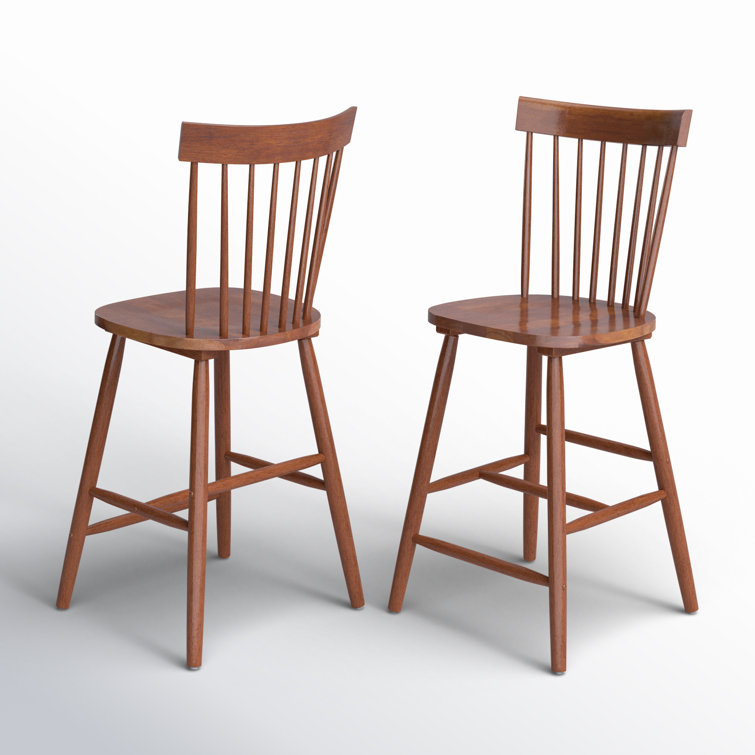 Walnut Solid Wood Counter Stools with Spindle Back, Set of 2