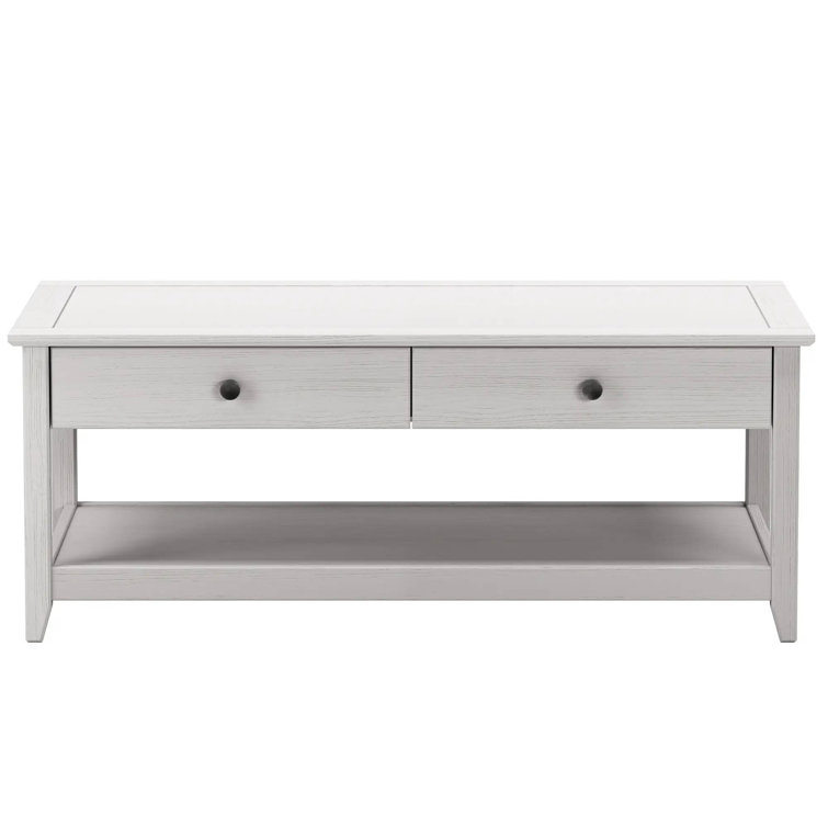 Greenport Brushed White Solid Wood Coffee Table with Storage