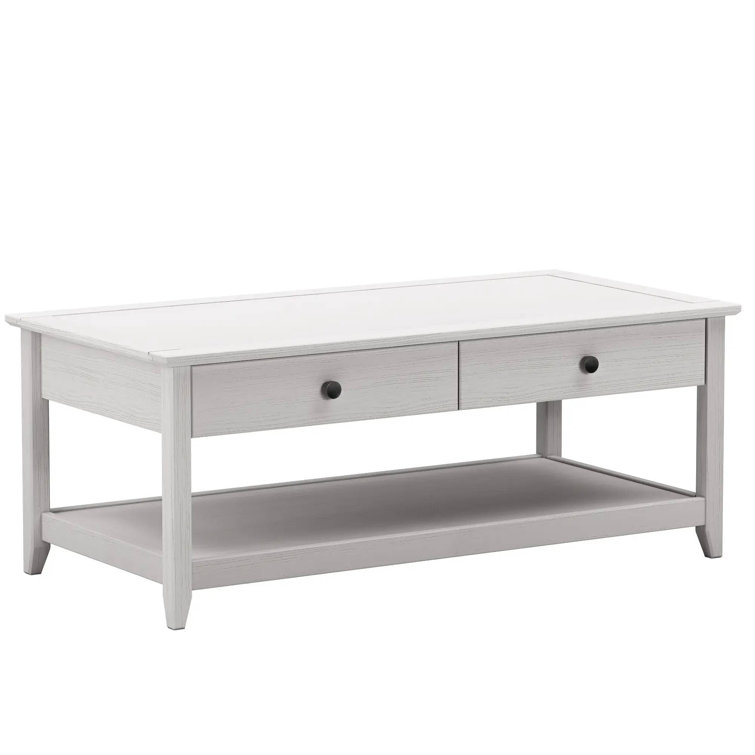 Greenport Brushed White Solid Wood Coffee Table with Storage