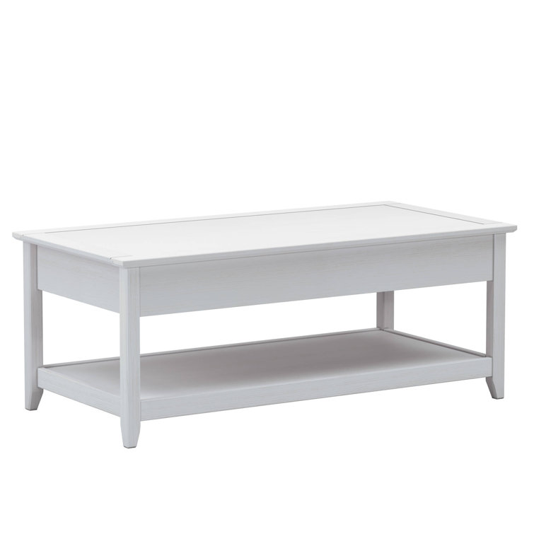 Greenport Brushed White Solid Wood Coffee Table with Storage