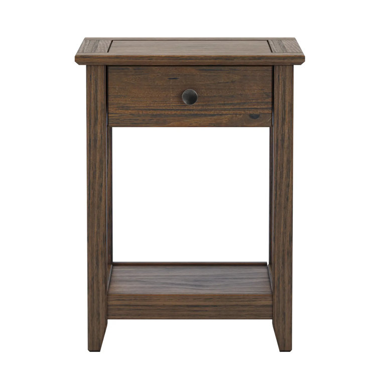 Brushed Walnut Solid Wood End Table with Storage Drawer