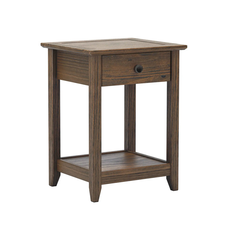 Brushed Walnut Solid Wood End Table with Storage Drawer