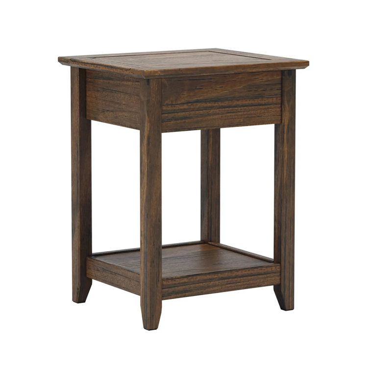 Brushed Walnut Solid Wood End Table with Storage Drawer