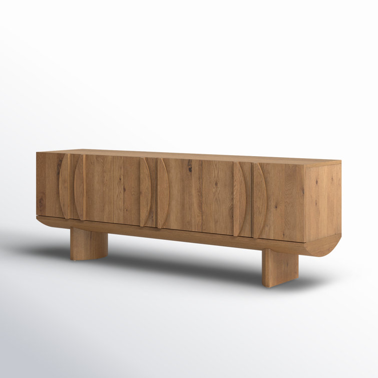 Contemporary Dusted Oak Veneer Demilune Media Console with Storage