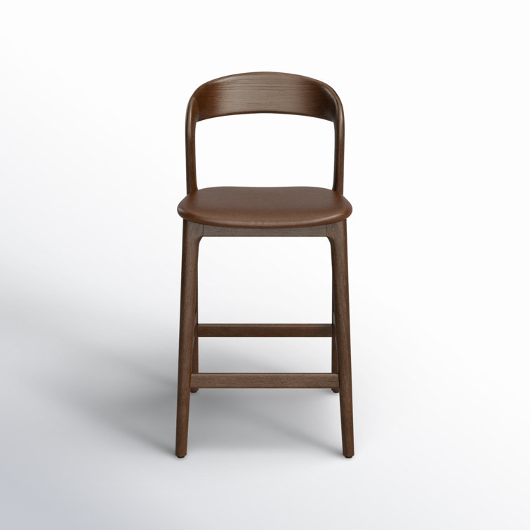Umber Ash Genuine Leather Counter Stool with Solid Wood Frame