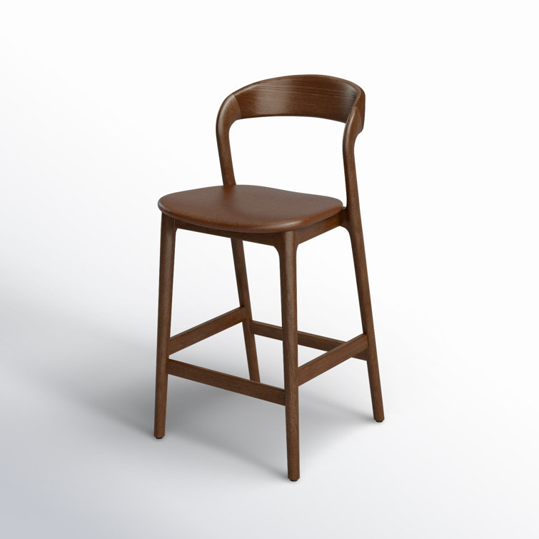 Umber Ash Genuine Leather Counter Stool with Solid Wood Frame