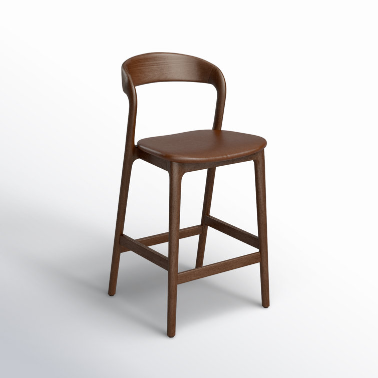 Umber Ash Genuine Leather Counter Stool with Solid Wood Frame