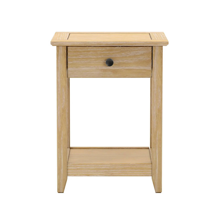 Brushed Driftwood Solid Wood End Table with Storage Drawer