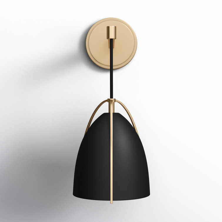 Sean Lavin Satin Brass 1-Light Dimmable Sconce with Midnight Black Steel Shade