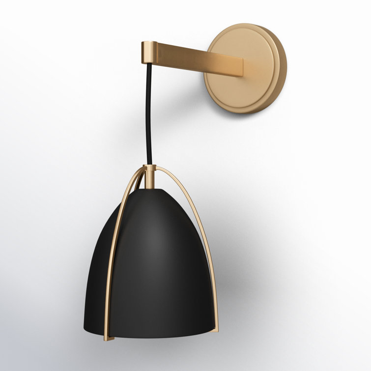 Sean Lavin Satin Brass 1-Light Dimmable Sconce with Midnight Black Steel Shade