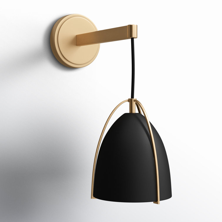 Sean Lavin Satin Brass 1-Light Dimmable Sconce with Midnight Black Steel Shade