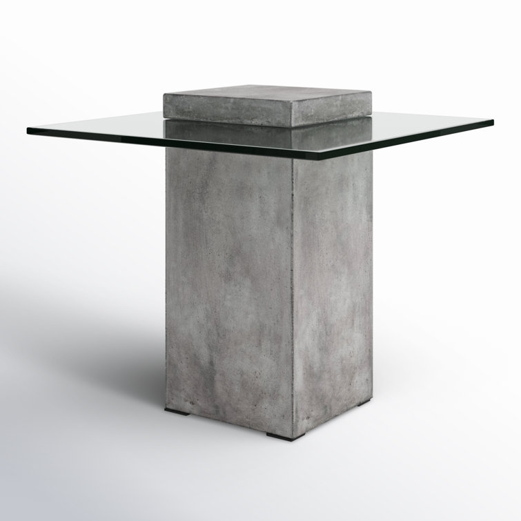 Clear Tempered Glass and Concrete Square End Table