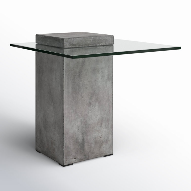Clear Tempered Glass and Concrete Square End Table