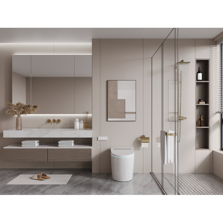 White Elongated Smart Toilet with Heated Seat and Dryer