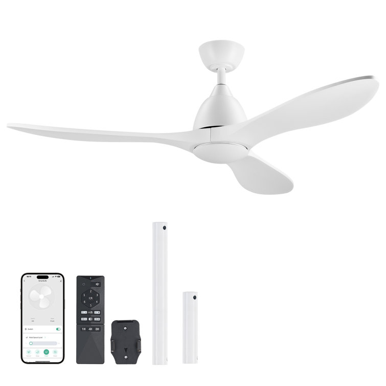 White 52" Modern LED Ceiling Fan with Remote and Wood Blades