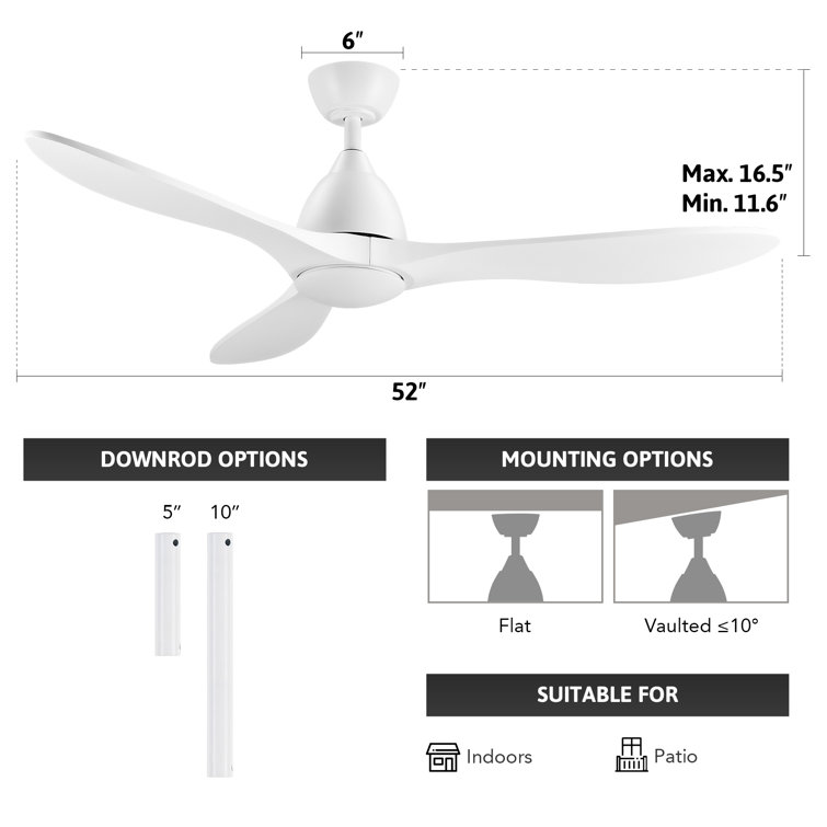 White 52" Modern LED Ceiling Fan with Remote and Wood Blades