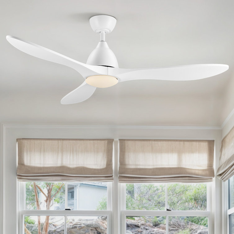 White 52" Modern LED Ceiling Fan with Remote and Wood Blades