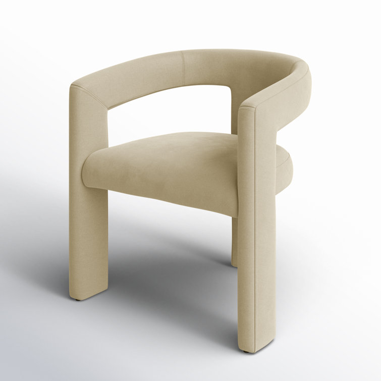 Beige Velvet Upholstered Dining Chair with Metal Legs