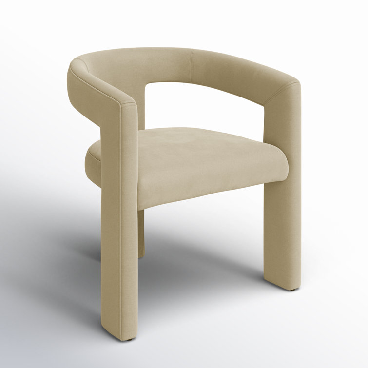 Beige Velvet Upholstered Dining Chair with Metal Legs