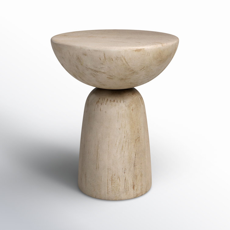 White Wash Pine Round Pedestal End Table