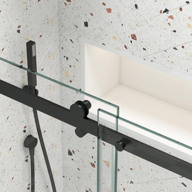 Matte Black Tempered Glass Sliding Shower Door 56-60" W x 58" H