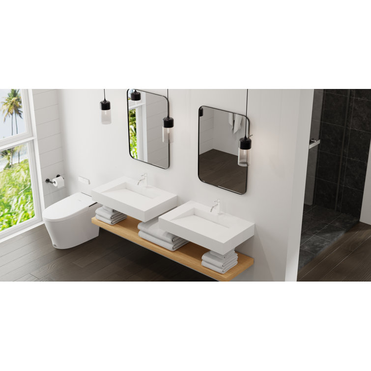 Gloss White Polymarble Rectangular Wall Mount Bathroom Sink