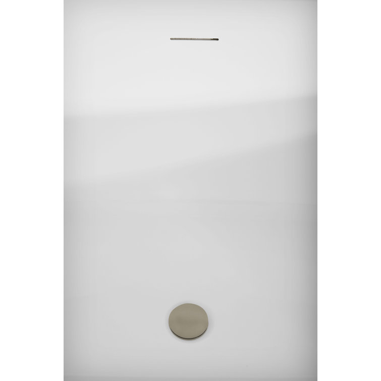 59" Glossy White Acrylic Freestanding Soaking Bathtub with Bamboo Tray