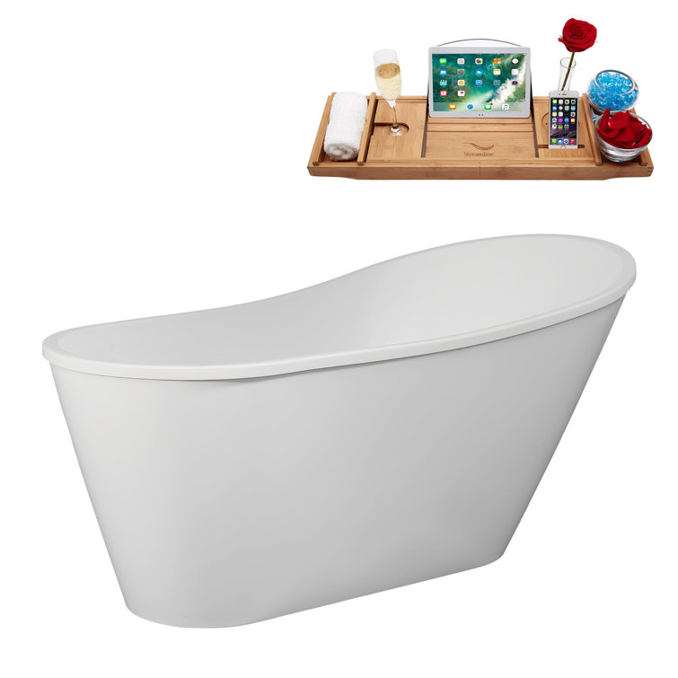 61'' Glossy White Acrylic Freestanding Double Slipper Tub
