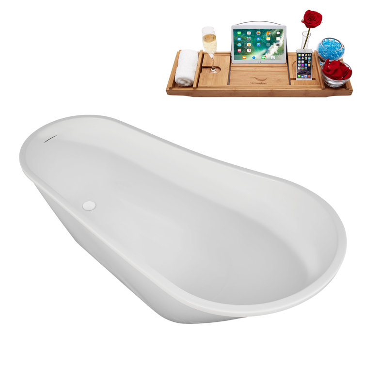61'' Glossy White Acrylic Freestanding Double Slipper Tub
