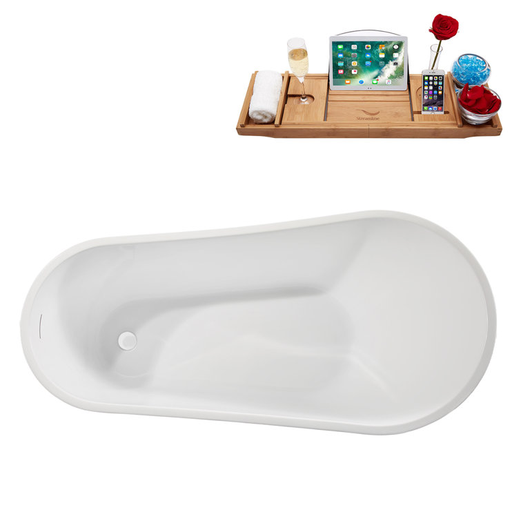 61'' Glossy White Acrylic Freestanding Double Slipper Tub