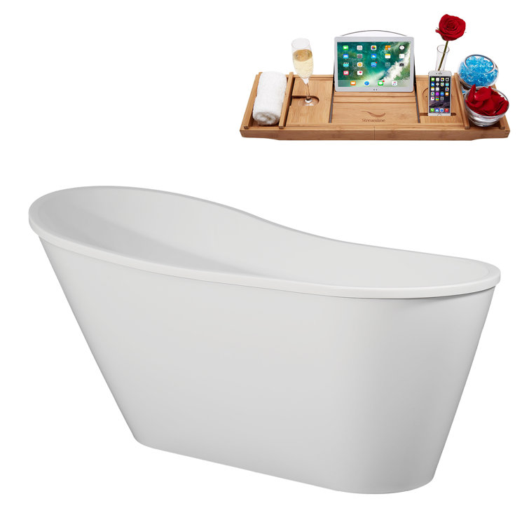 61'' Glossy White Acrylic Freestanding Double Slipper Tub