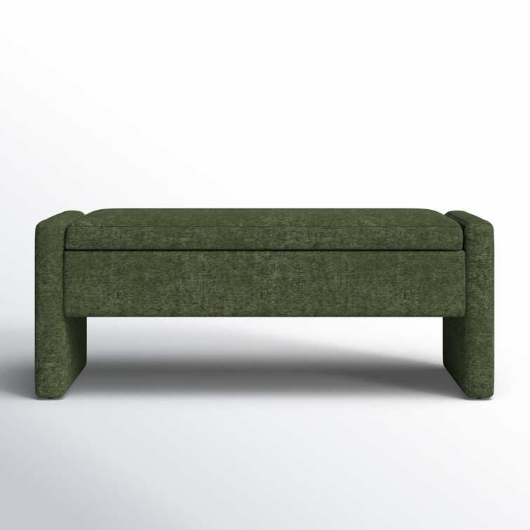 Forest Green Upholstered Storage Bench with Sled Legs