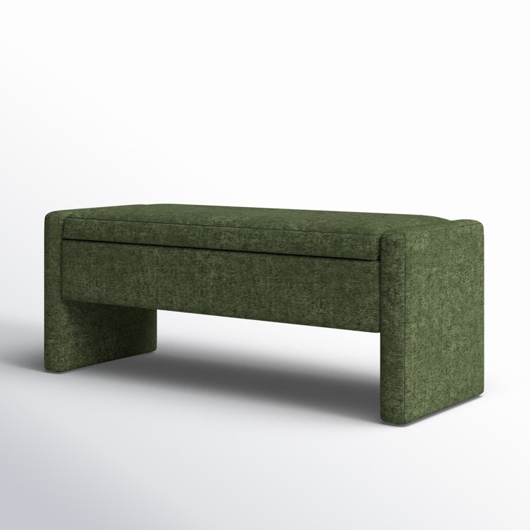 Forest Green Upholstered Storage Bench with Sled Legs